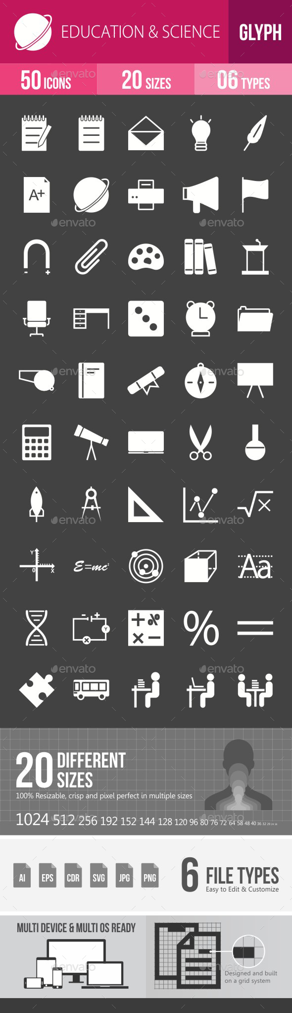 Education & Science Glyph Inverted Icons - Icons