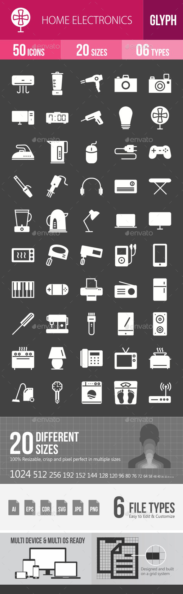 Home Electronics Glyph Inverted Icons - Icons