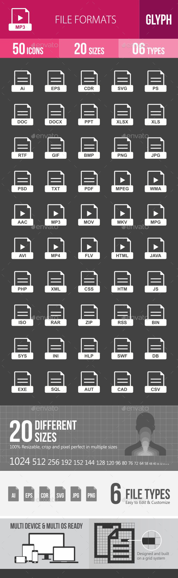 File Formats Glyph Inverted Icons - Icons