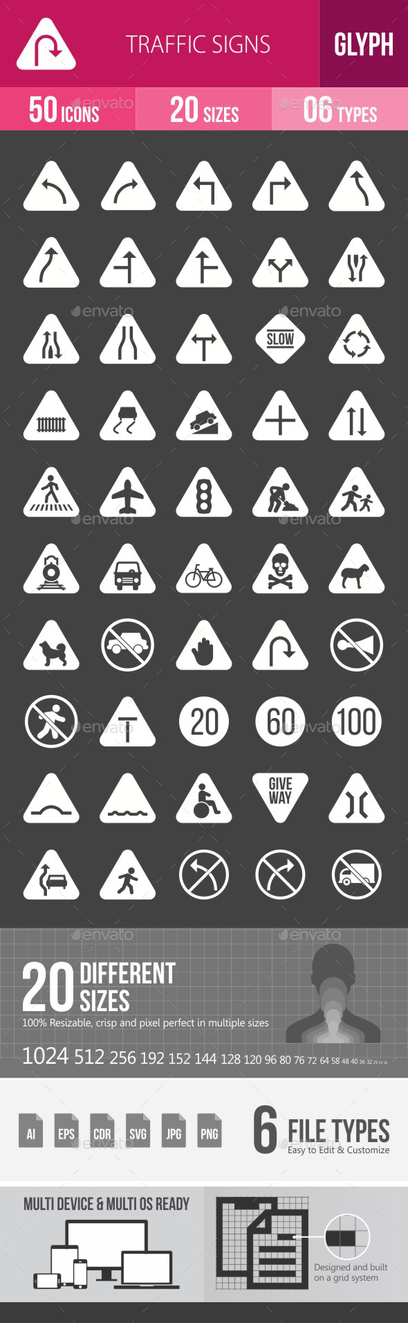 Traffic Signs Glyph Inverted Icons - Icons