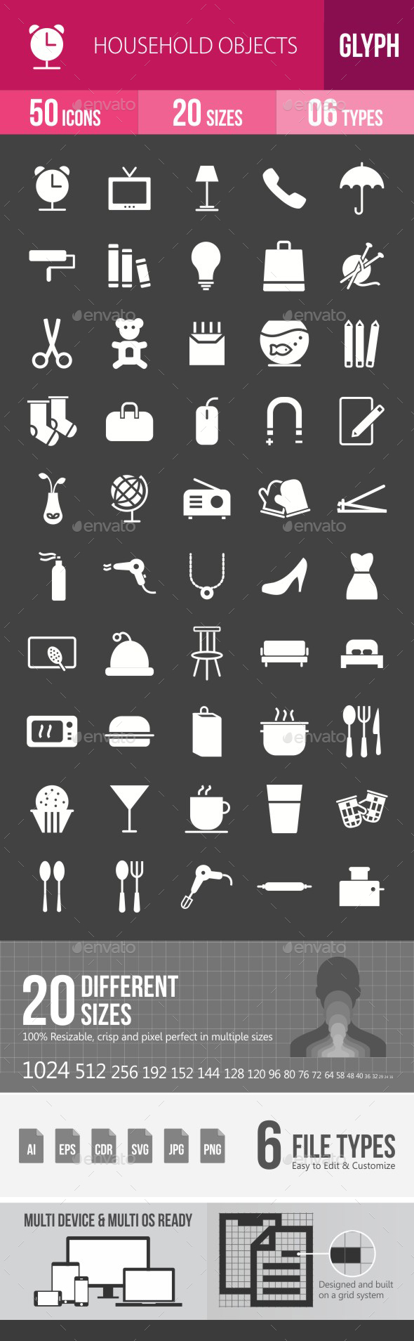 Household Objects Glyph Inverted Icons - Icons