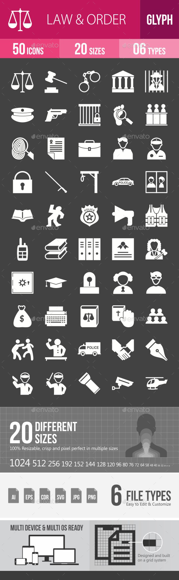 Law & Order Glyph Inverted Icons - Icons