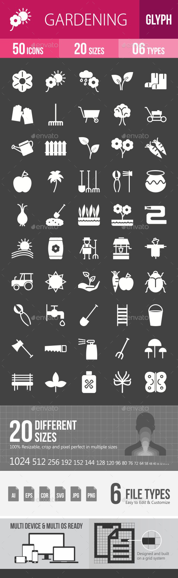 Gardening Glyph Inverted Icons - Icons
