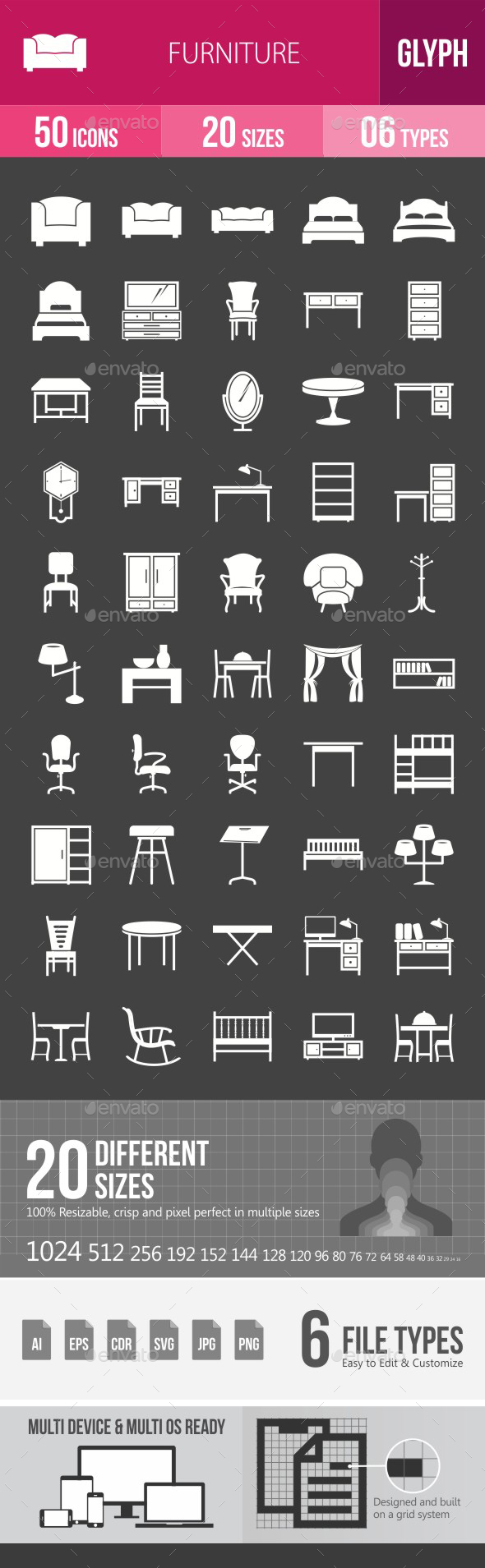Furniture Glyph Inverted Icons - Icons