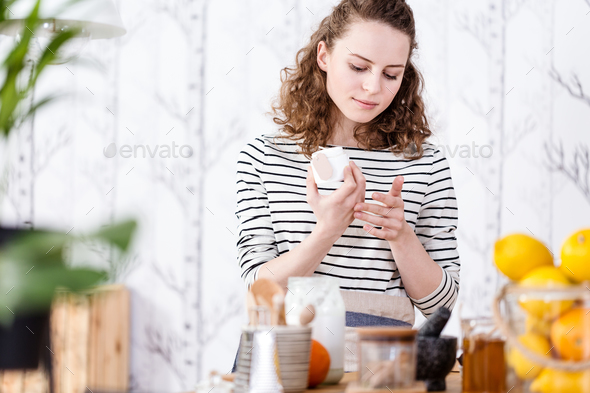 Woman testing vegan face cream Stock Photo by bialasiewicz | PhotoDune