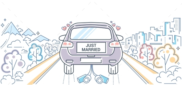 Honeymoon - Colorful Line Design Style - Weddings Seasons/Holidays
