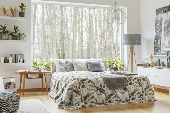 Spacious, cozy bedroom interior - Stock Photo - Images