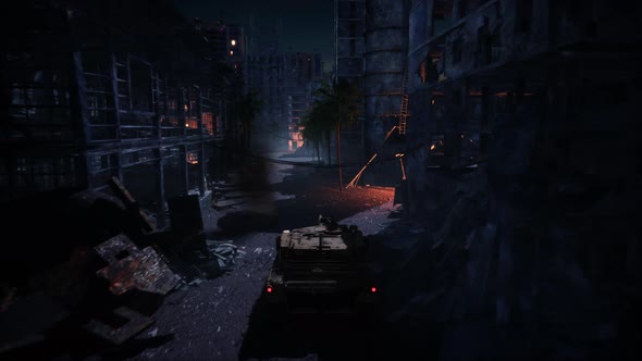 4K Fake 3D warzone tank simulator at night, Motion Graphics | VideoHive