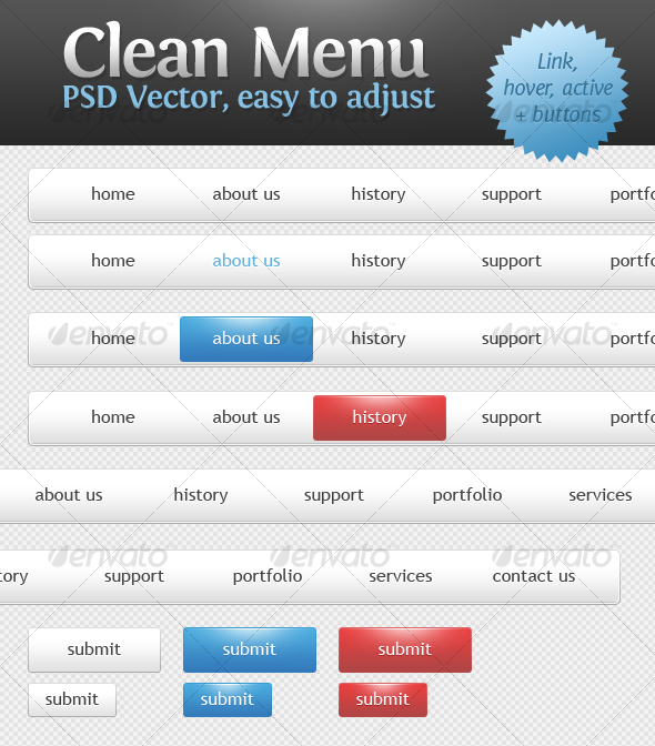 Clean Menu - Buttons Web Elements
