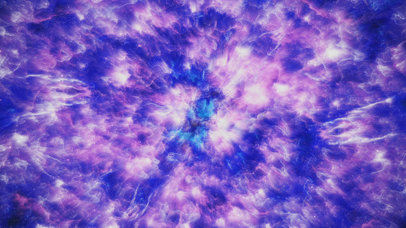 Flying Through Abstract Colorful Purple Nebula in Deep Space