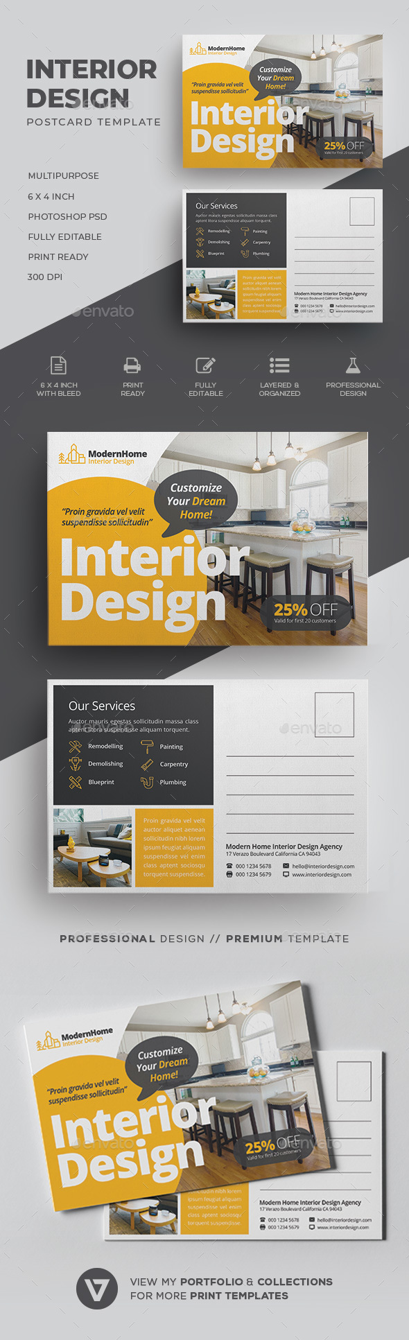 Interior Design Postcard - Cards & Invites Print Templates