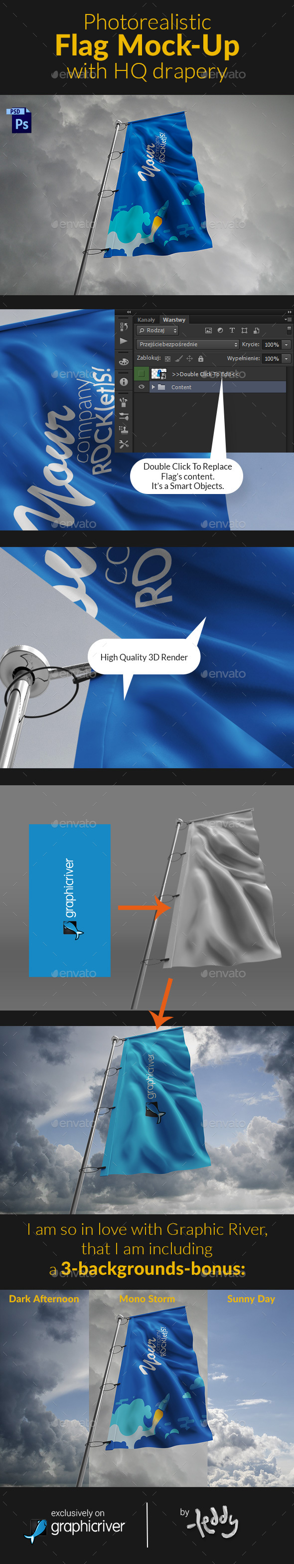 Photorealistic Flag Mock-Up with HQ drapery - Signage Print
