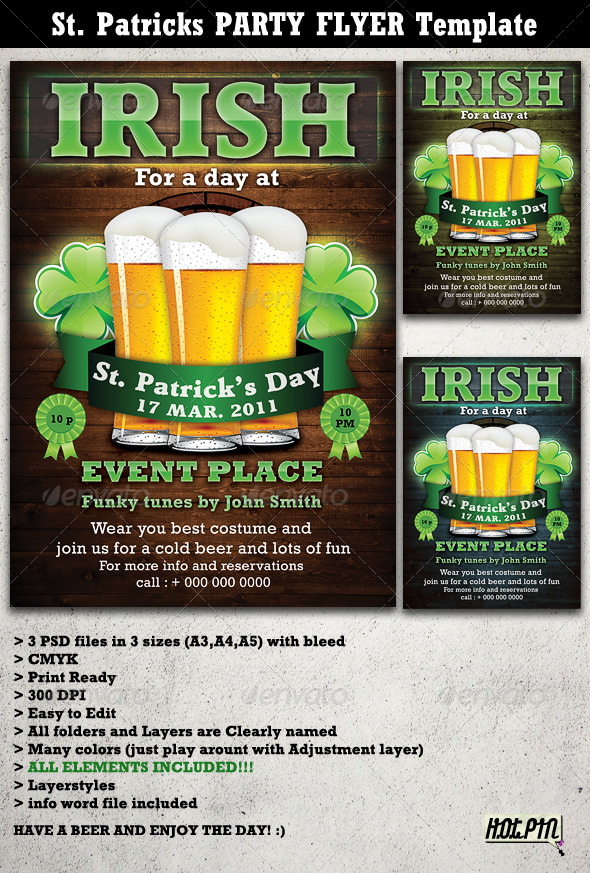 St. Patricks Party Flyer & Poster Template - Holidays Events