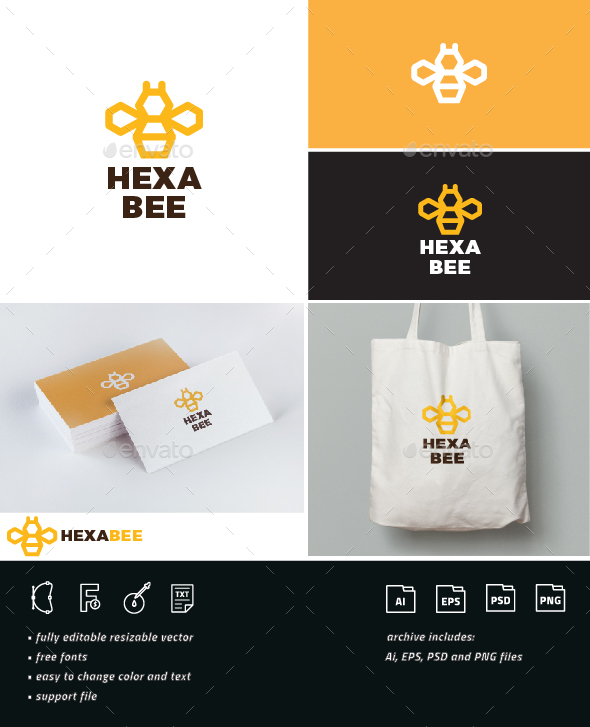 Hexa Bee Logo - Nature Logo Templates