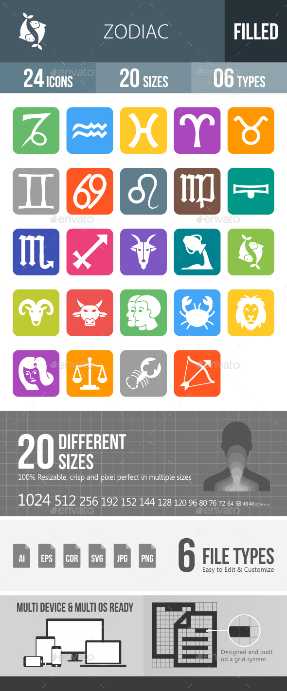 Zodiac Flat Round Corner Icons - Icons