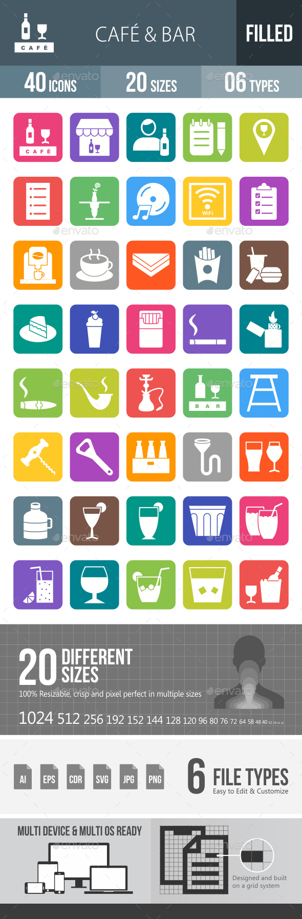 Cafe & Bar Flat Round Corner Icons - Icons