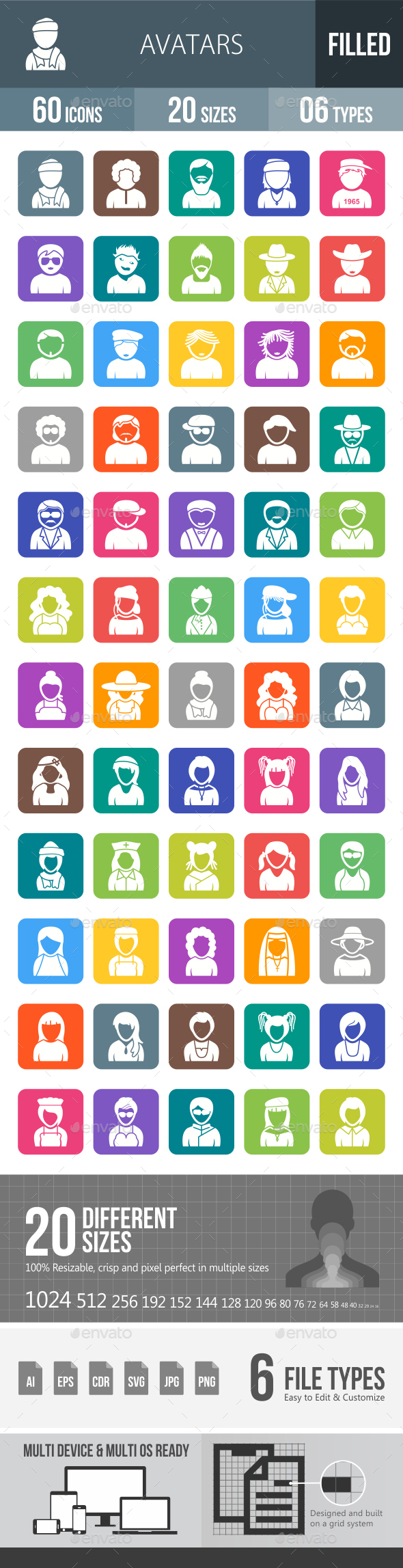 Avatars Flat Round Corner Icons - Icons