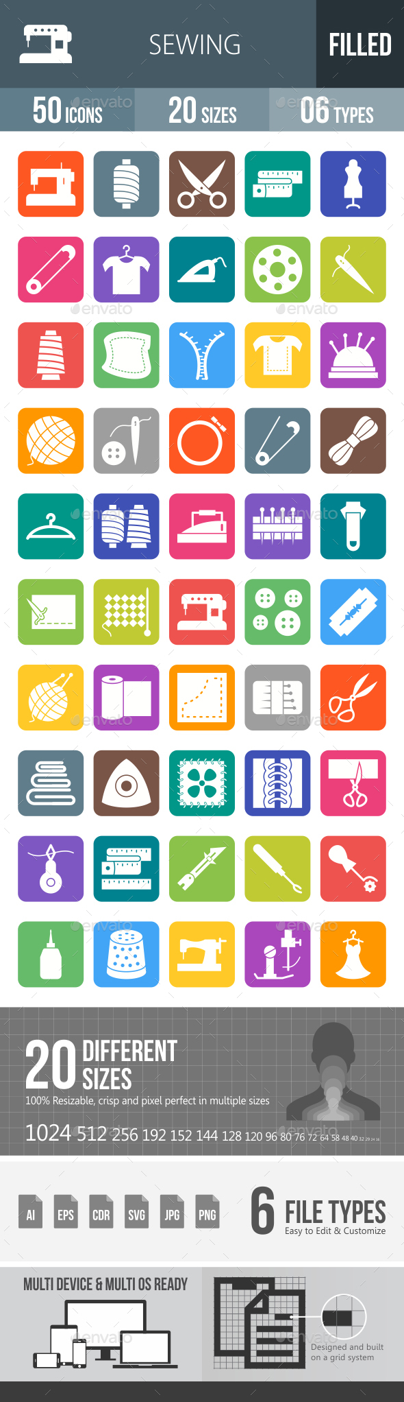 Sewing Flat Round Corner Icons - Icons