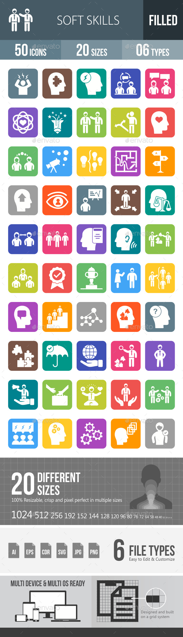 Soft Skills Flat Round Corner Icons - Icons