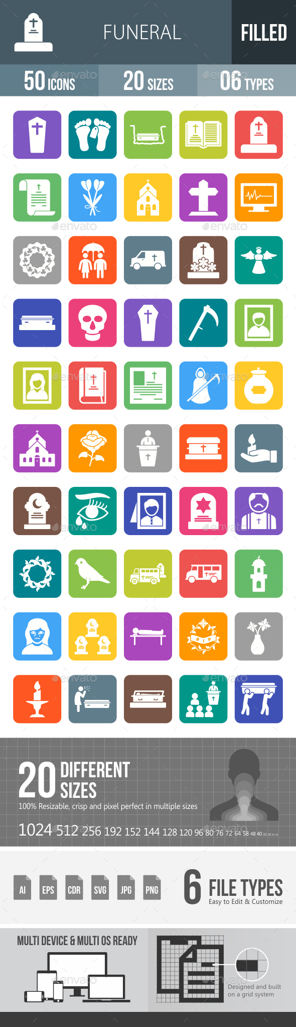 Funeral Flat Round Corner Icons - Icons
