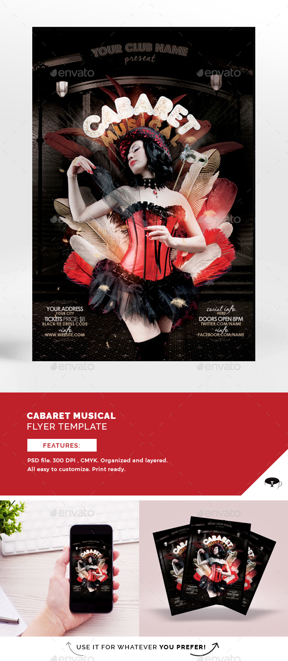 Cabaret Musical Flyer Template - Flyers Print Templates