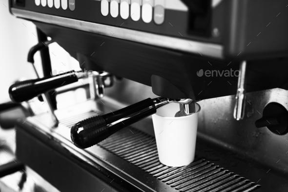 Looking At A Big Coffee Maker In A Coffee House Stock Photo