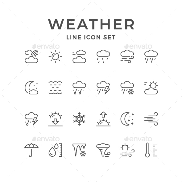 Set Line Icons of Weather - Man-made objects Objects