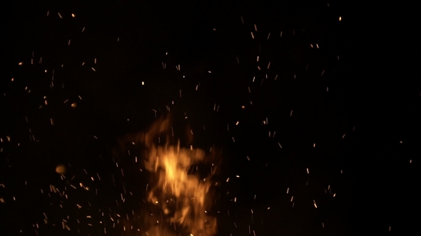 Burning Ash Rise From Large Fire in Black Background, Motion Graphics