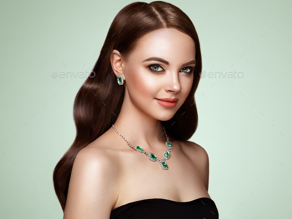 Brunette woman with curly hair - Stock Photo - Images