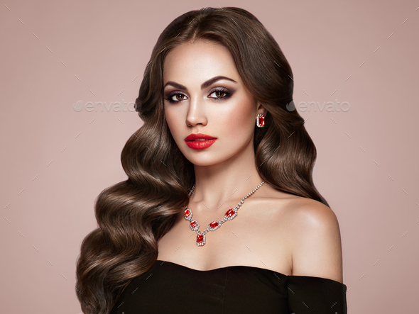 Brunette woman with curly hair - Stock Photo - Images