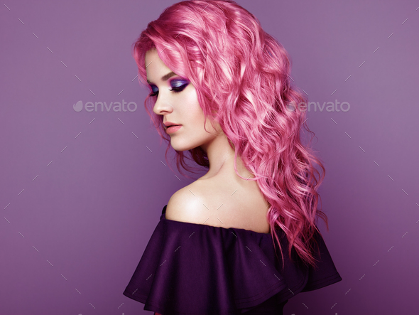 Beauty fashion model girl with colorful dyed hair - Stock Photo - Images