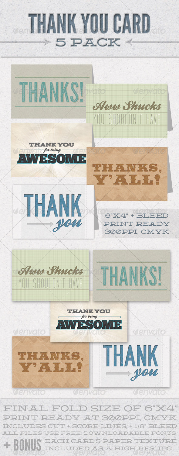 Thank You Card 5 Pack - Cards & Invites Print Templates