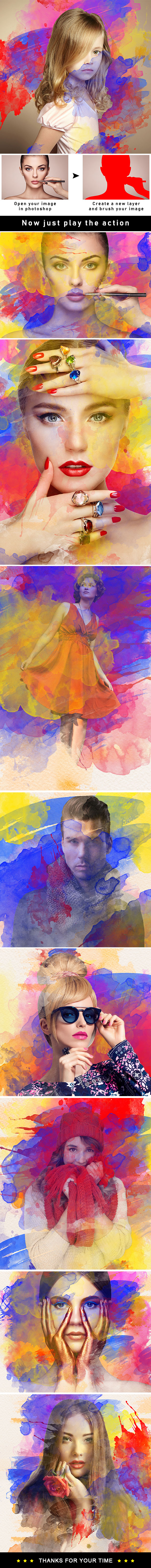 Water Color Splash Photoshop Action - Photo Effects Actions