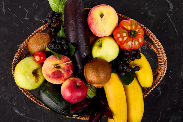 Healthy colorful food selection in basket - Stock Photo - Images