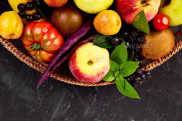 Healthy colorful food selection in basket - Stock Photo - Images