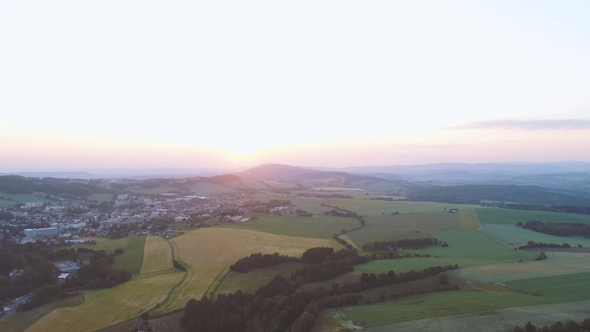 Sunrise in a Beautiful Country Town Aerial View alt