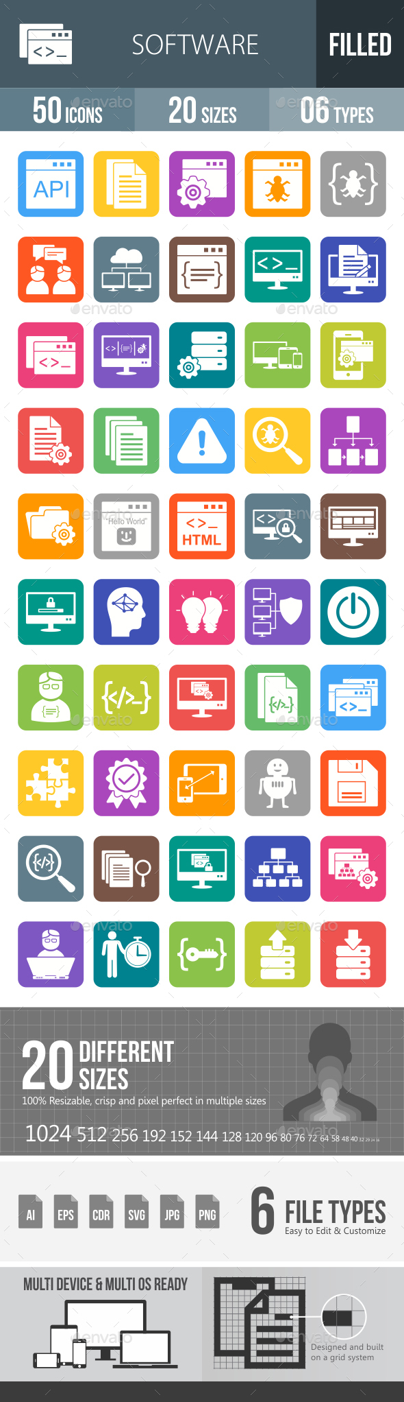 Software Development Flat Round Corner Icons - Icons