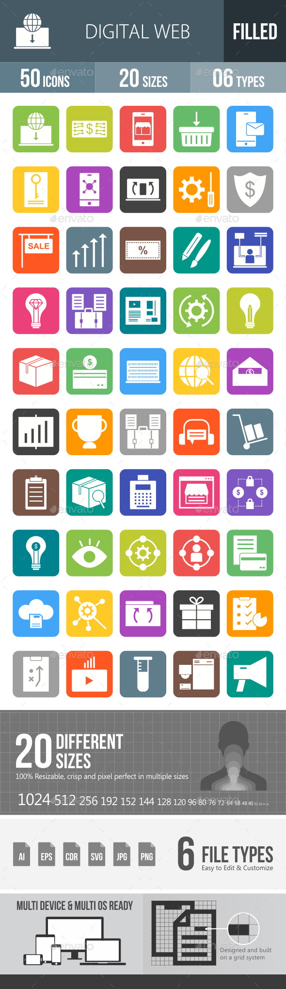 Digital Web Flat Round Corner Icons - Icons