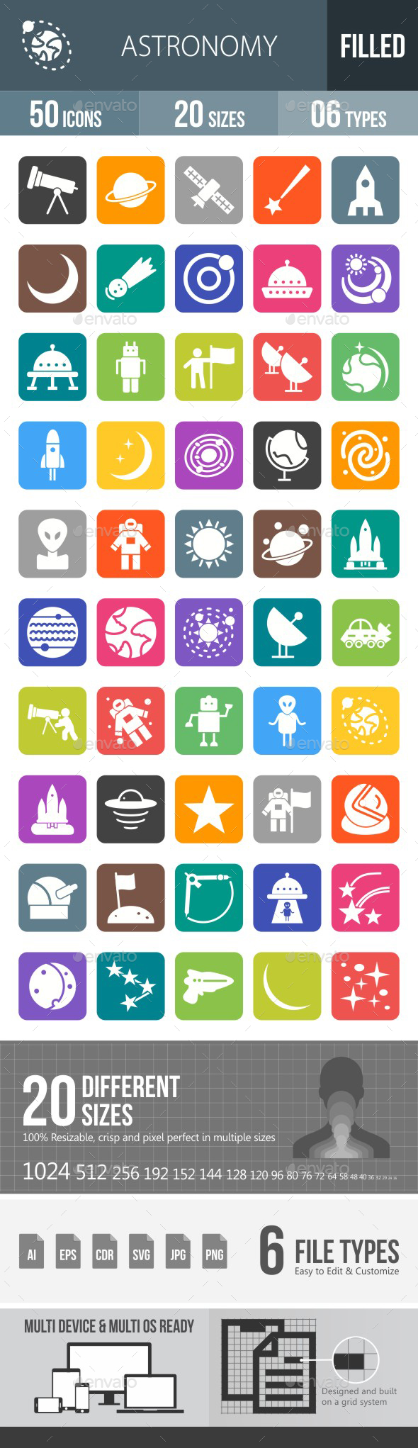 Astronomy Flat Round Corner Icons - Icons