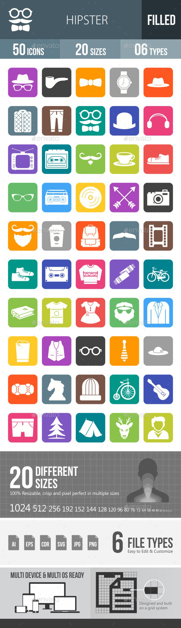 Hipster Flat Round Corner Icons - Icons