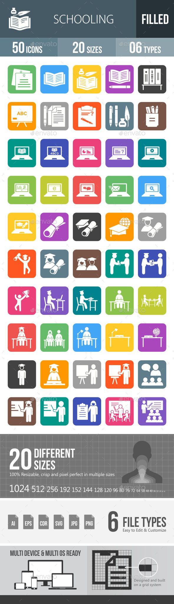 Schooling Flat Round Corner Icons - Icons