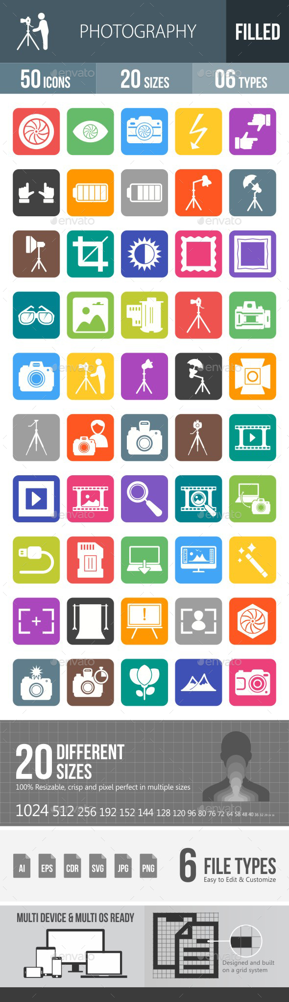 Photography Flat Round Corner Icons - Icons
