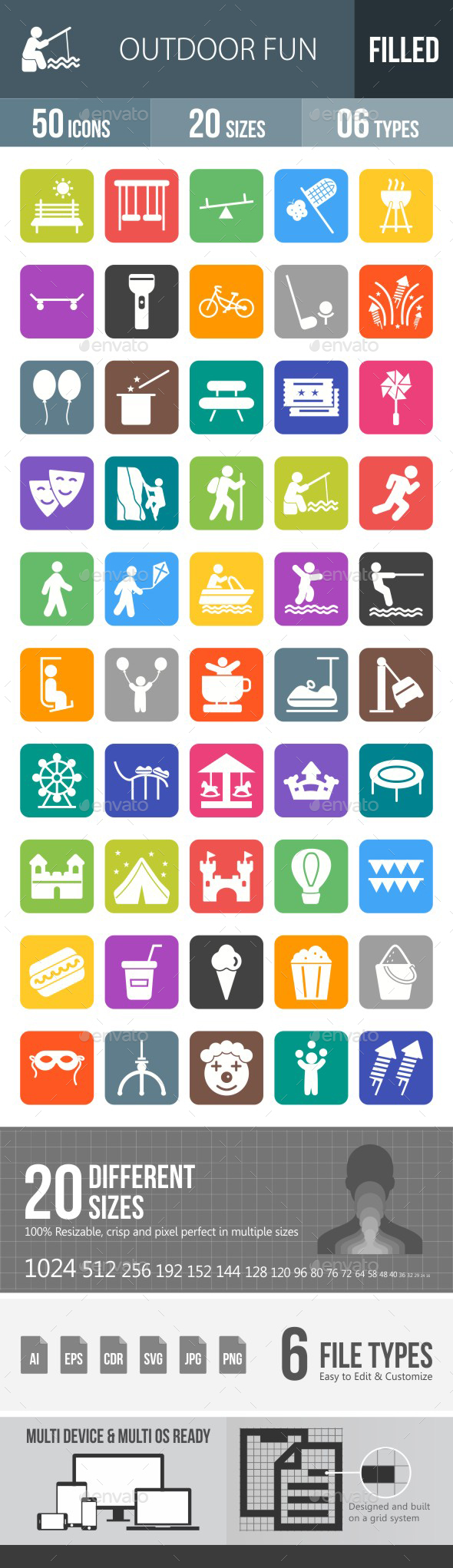 Outdoor Fun Flat Round Corner Icons - Icons