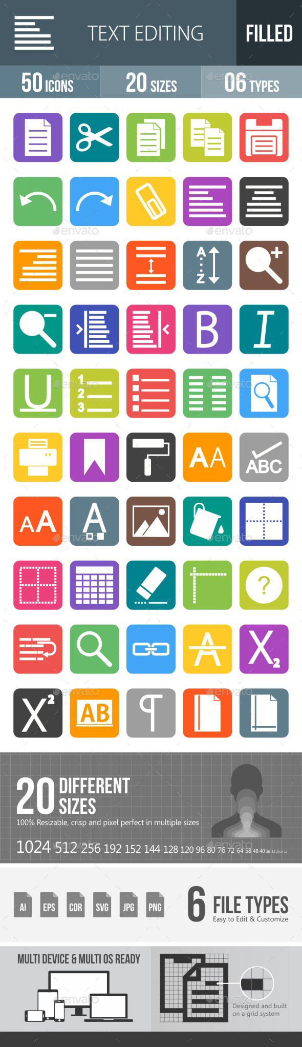 Text Editing Flat Round Corner Icons - Icons