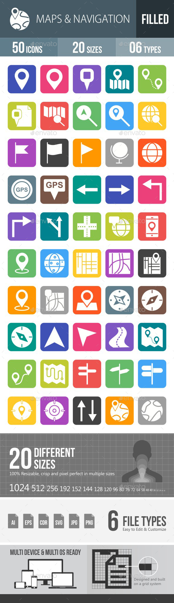 Maps & Navigation Flat Round Corner Icons - Icons