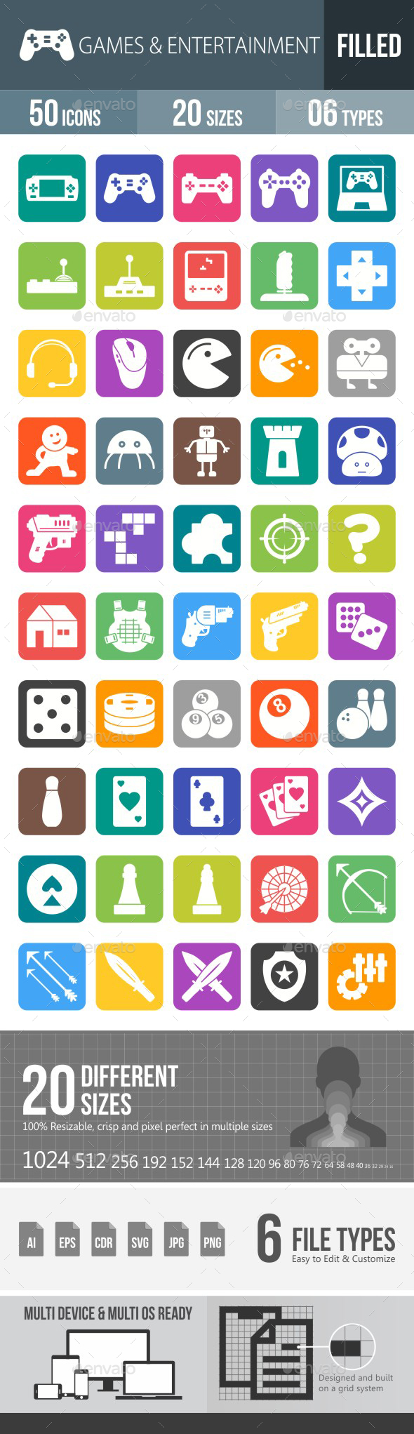Games & Entertainment Flat Round Corner Icons - Icons