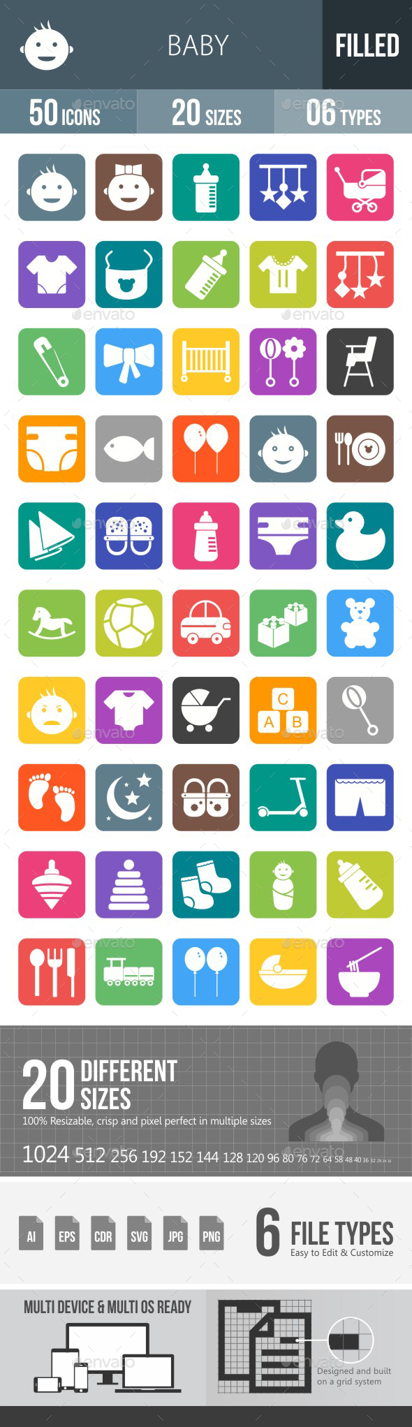 Baby Flat Round Corner Icons - Icons