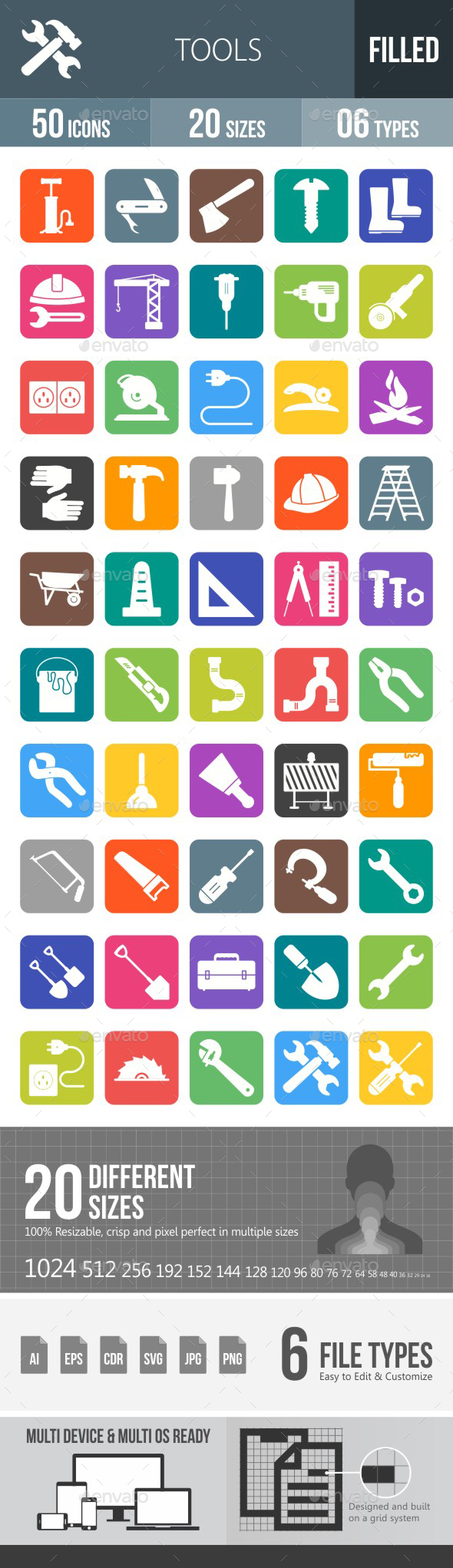 Tools Flat Round Corner Icons - Icons