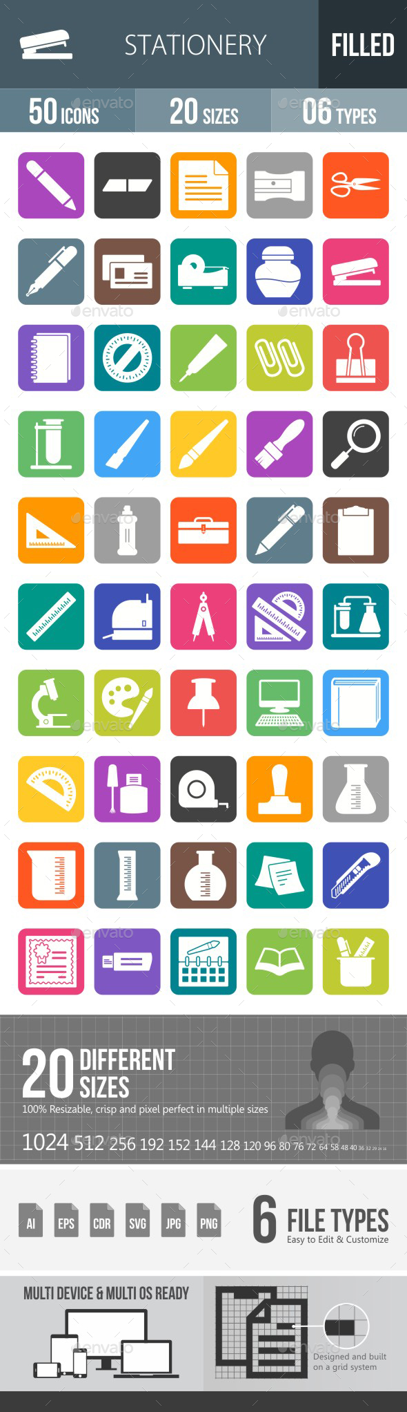 Stationery Flat Round Corner Icons - Icons