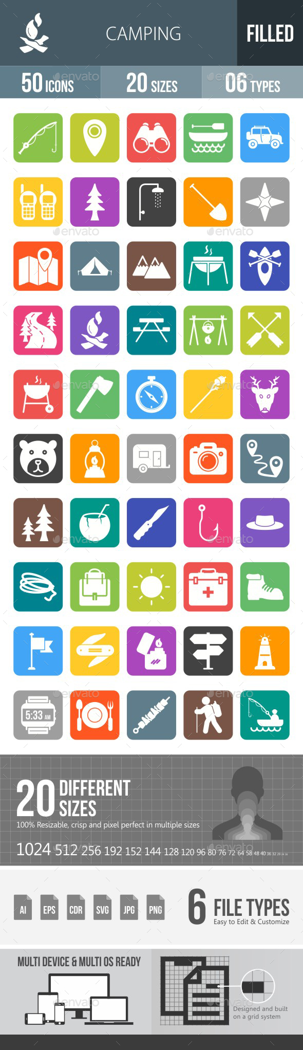 Camping Flat Round Corner Icons - Icons